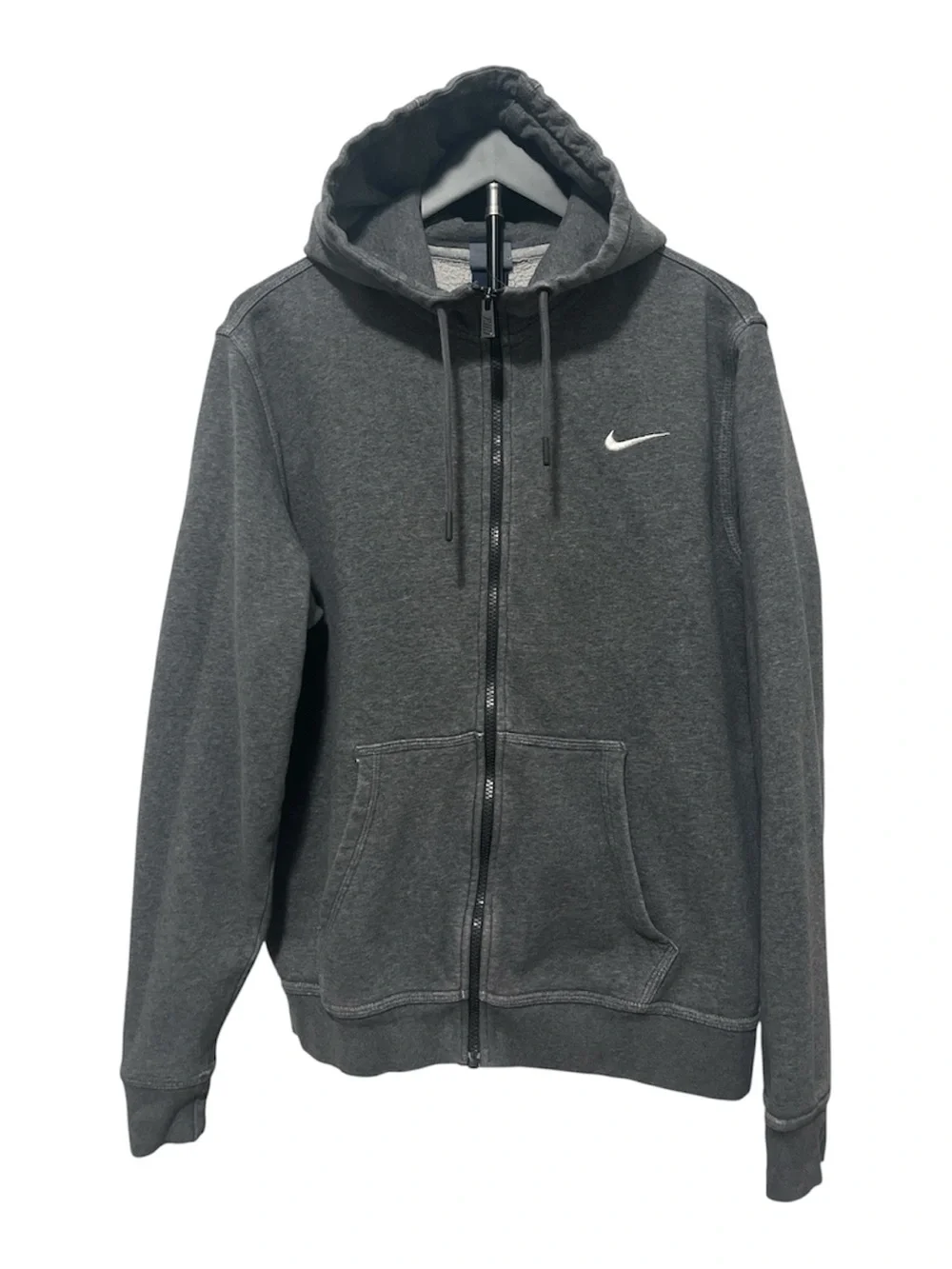 Nike Men's Charcoal Gray Full-Zip Hoodie with White Swoosh